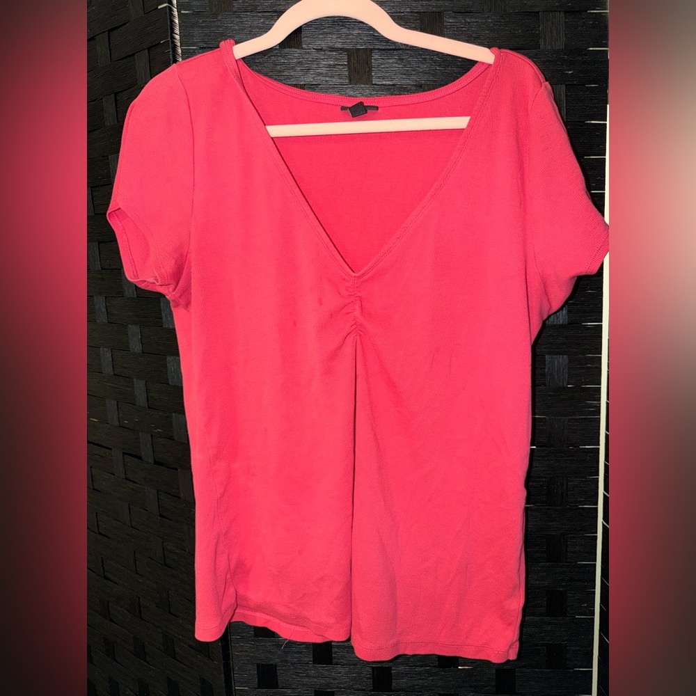 Torrid Bright Pink V-Neck Short Sleeve Tee